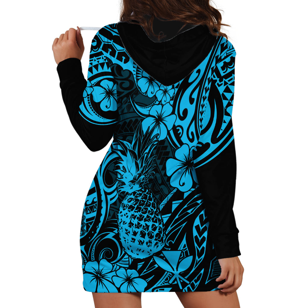 Hawaii Pineapple Hoodie Dress Polynesian Pattern Sky Blue Version - Wonder Print Shop