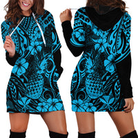 Hawaii Pineapple Hoodie Dress Polynesian Pattern Sky Blue Version - Wonder Print Shop