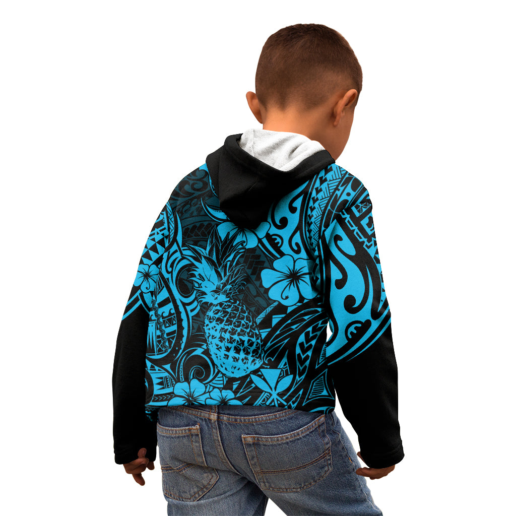 Hawaii Pineapple Kid Hoodie Polynesian Pattern Sky Blue Version - Wonder Print Shop