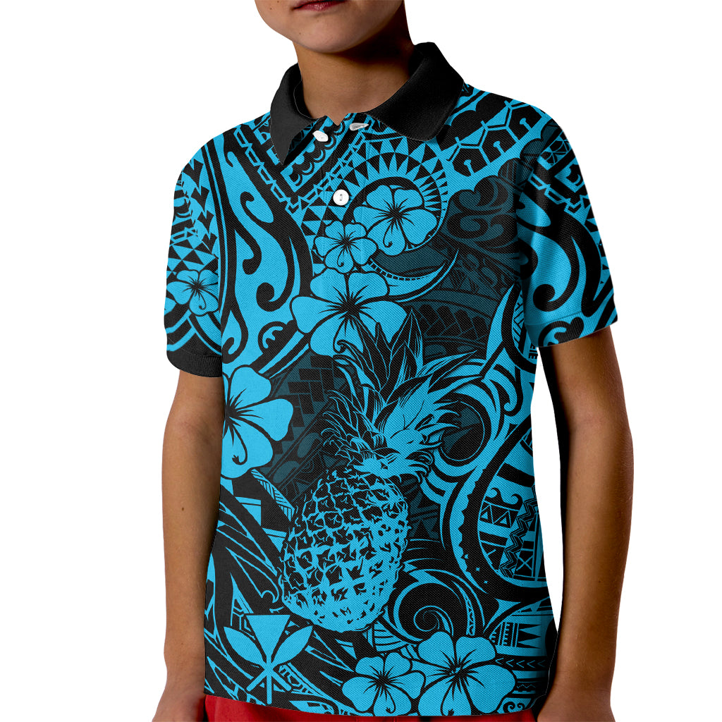 Hawaii Pineapple Kid Polo Shirt Polynesian Pattern Sky Blue Version - Wonder Print Shop