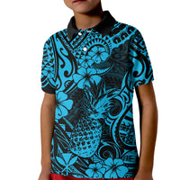 Hawaii Pineapple Kid Polo Shirt Polynesian Pattern Sky Blue Version - Wonder Print Shop