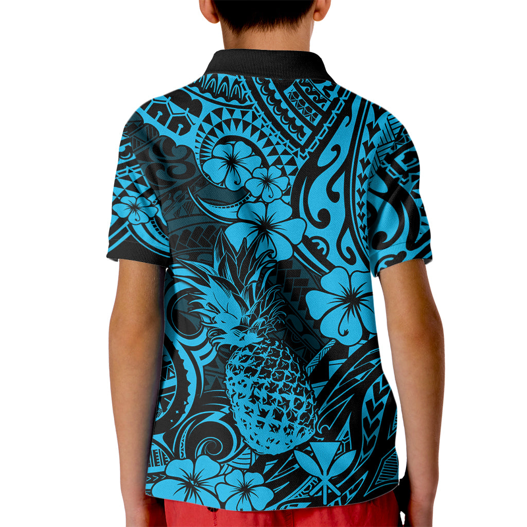 Hawaii Pineapple Kid Polo Shirt Polynesian Pattern Sky Blue Version - Wonder Print Shop