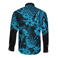 Hawaii Pineapple Long Sleeve Button Shirt Polynesian Pattern Sky Blue Version - Wonder Print Shop