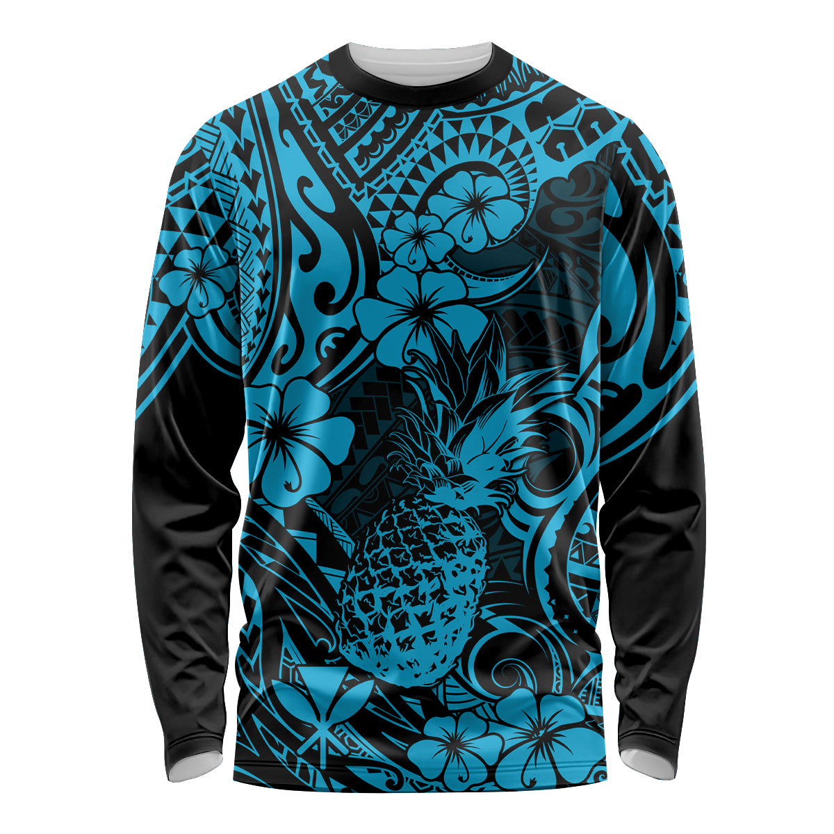 Hawaii Pineapple Long Sleeve Shirt Polynesian Pattern Sky Blue Version - Wonder Print Shop