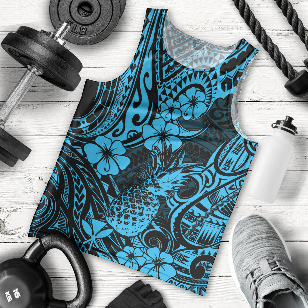 Hawaii Pineapple Men Tank Top Polynesian Pattern Sky Blue Version - Wonder Print Shop