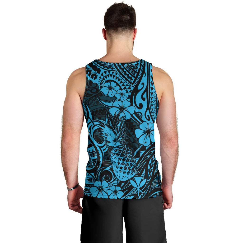 Hawaii Pineapple Men Tank Top Polynesian Pattern Sky Blue Version - Wonder Print Shop