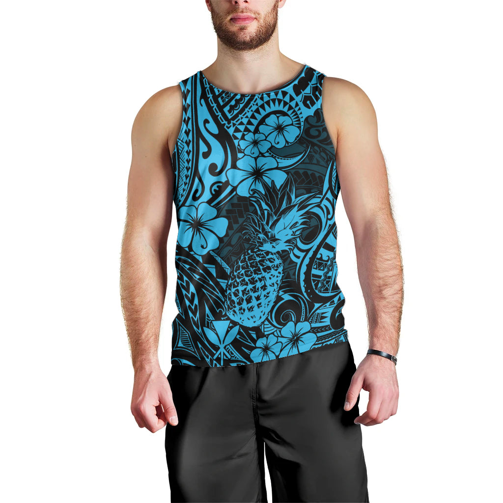 Hawaii Pineapple Men Tank Top Polynesian Pattern Sky Blue Version - Wonder Print Shop