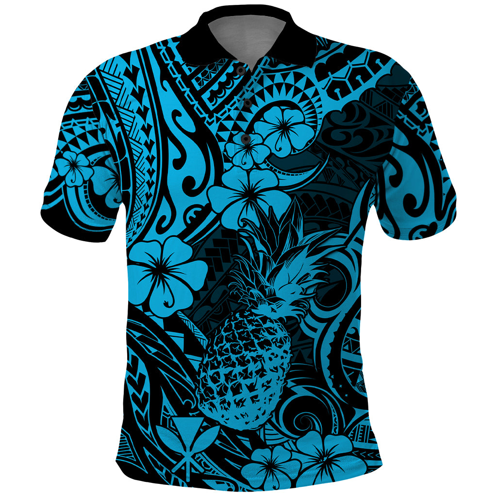 Hawaii Pineapple Polo Shirt Polynesian Pattern Sky Blue Version - Wonder Print Shop