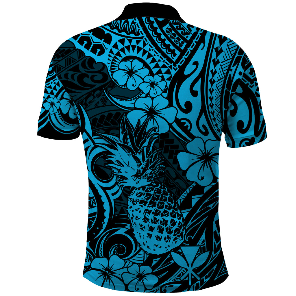 Hawaii Pineapple Polo Shirt Polynesian Pattern Sky Blue Version - Wonder Print Shop