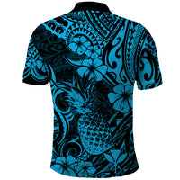 Hawaii Pineapple Polo Shirt Polynesian Pattern Sky Blue Version - Wonder Print Shop