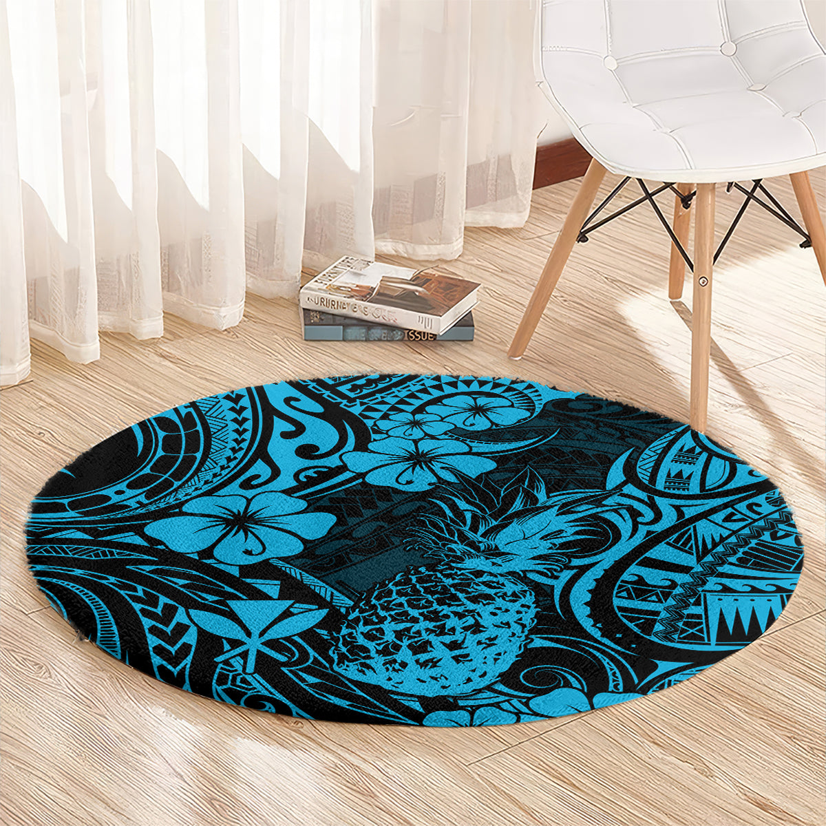 hawaii-pineapple-round-carpet-polynesian-pattern-sky-blue-version