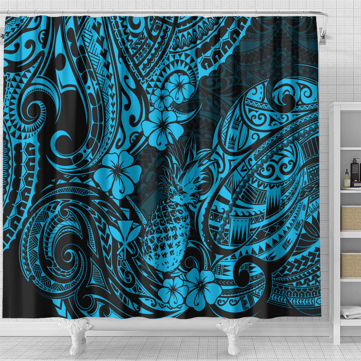 hawaii-pineapple-shower-curtain-polynesian-pattern-sky-blue-version