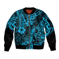 Hawaii Pineapple Sleeve Zip Bomber Jacket Polynesian Pattern Sky Blue Version - Wonder Print Shop