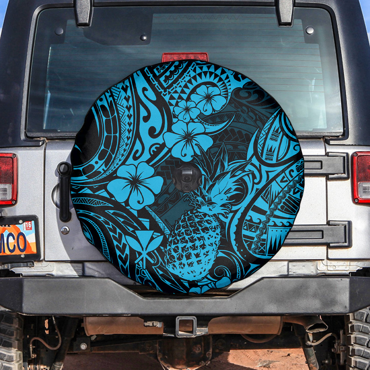 Hawaii Pineapple Spare Tire Cover Polynesian Pattern Sky Blue Version - Wonder Print Shop