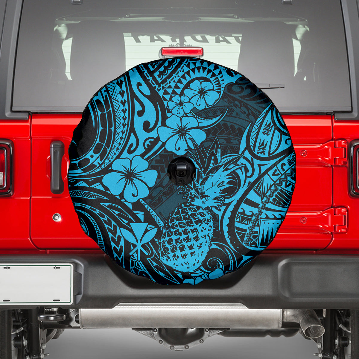 Hawaii Pineapple Spare Tire Cover Polynesian Pattern Sky Blue Version - Wonder Print Shop