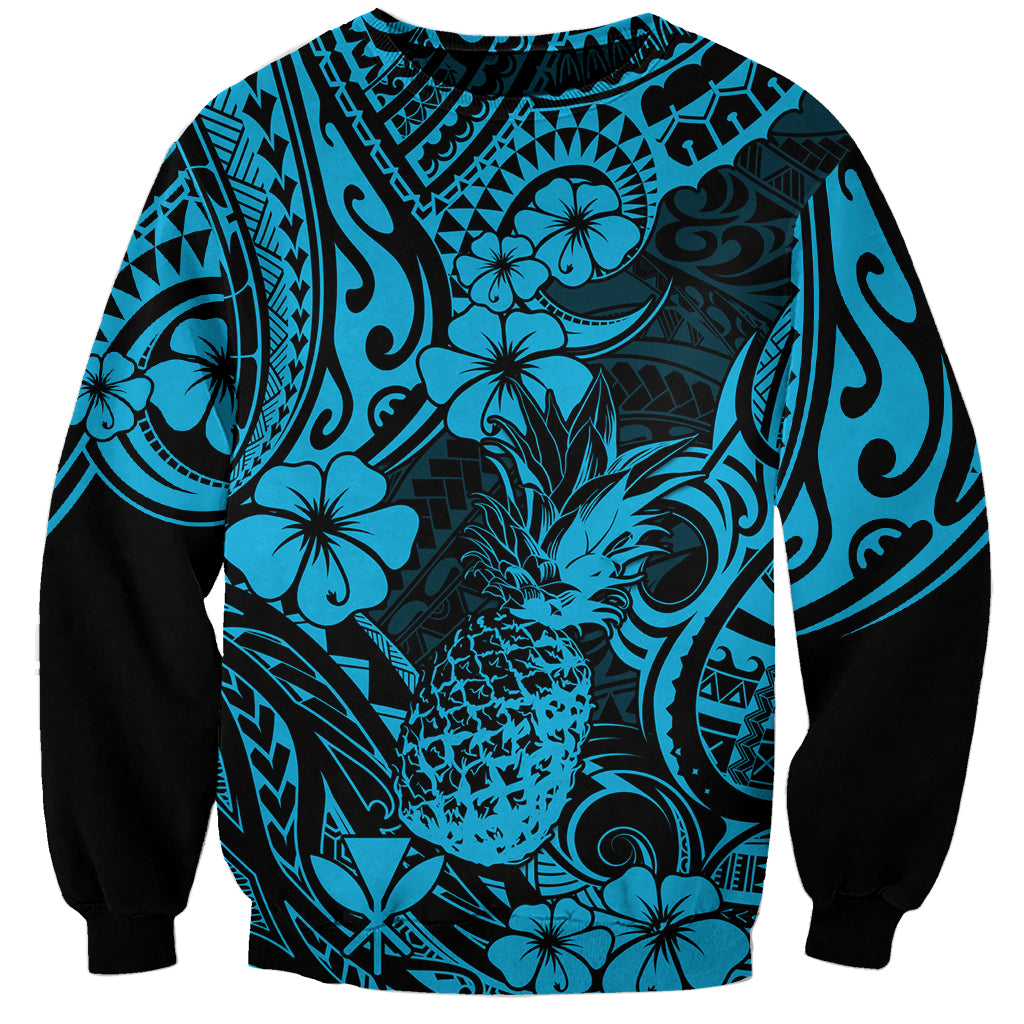 Hawaii Pineapple Sweatshirt Polynesian Pattern Sky Blue Version - Wonder Print Shop