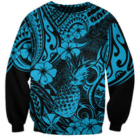 Hawaii Pineapple Sweatshirt Polynesian Pattern Sky Blue Version - Wonder Print Shop