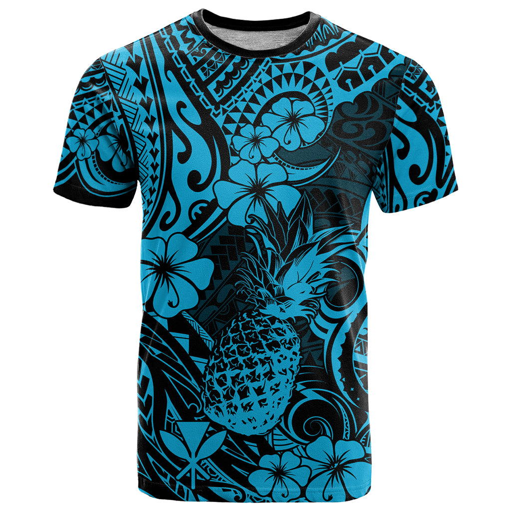 Hawaii Pineapple T Shirt Polynesian Pattern Sky Blue Version - Wonder Print Shop