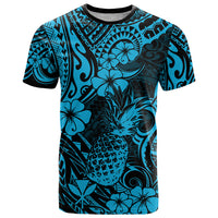 Hawaii Pineapple T Shirt Polynesian Pattern Sky Blue Version - Wonder Print Shop