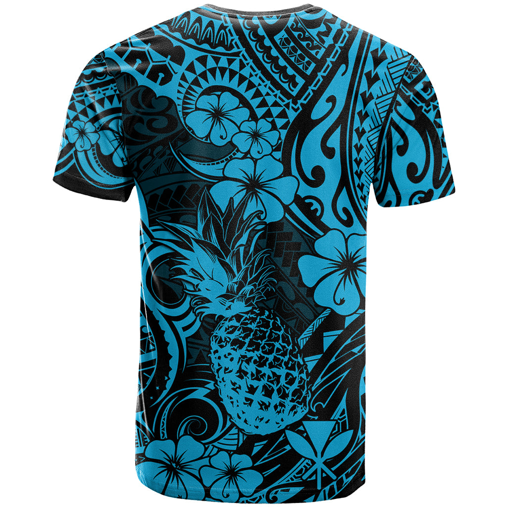 Hawaii Pineapple T Shirt Polynesian Pattern Sky Blue Version - Wonder Print Shop