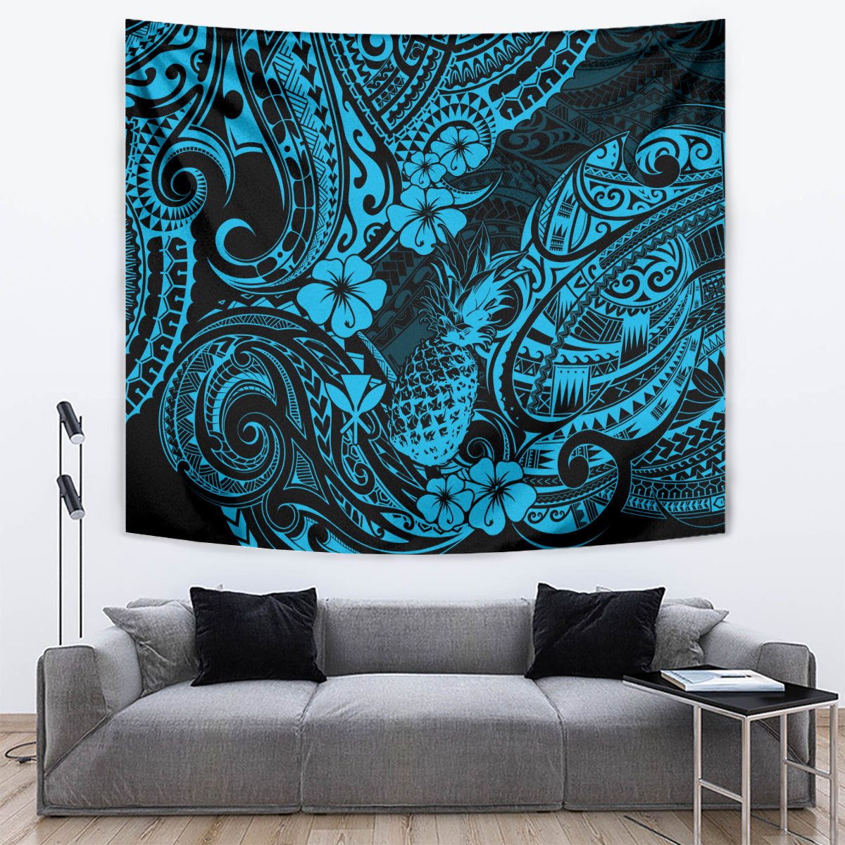 Hawaii Pineapple Tapestry Polynesian Pattern Sky Blue Version - Wonder Print Shop