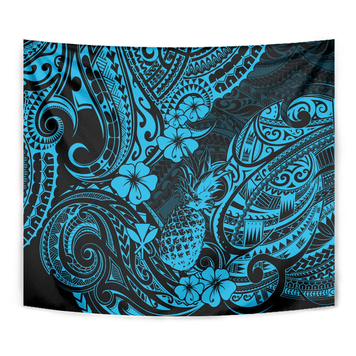 Hawaii Pineapple Tapestry Polynesian Pattern Sky Blue Version - Wonder Print Shop