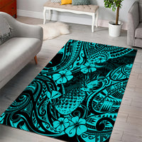 Hawaii Pineapple Area Rug Polynesian Pattern Turquoise Version - Wonder Print Shop