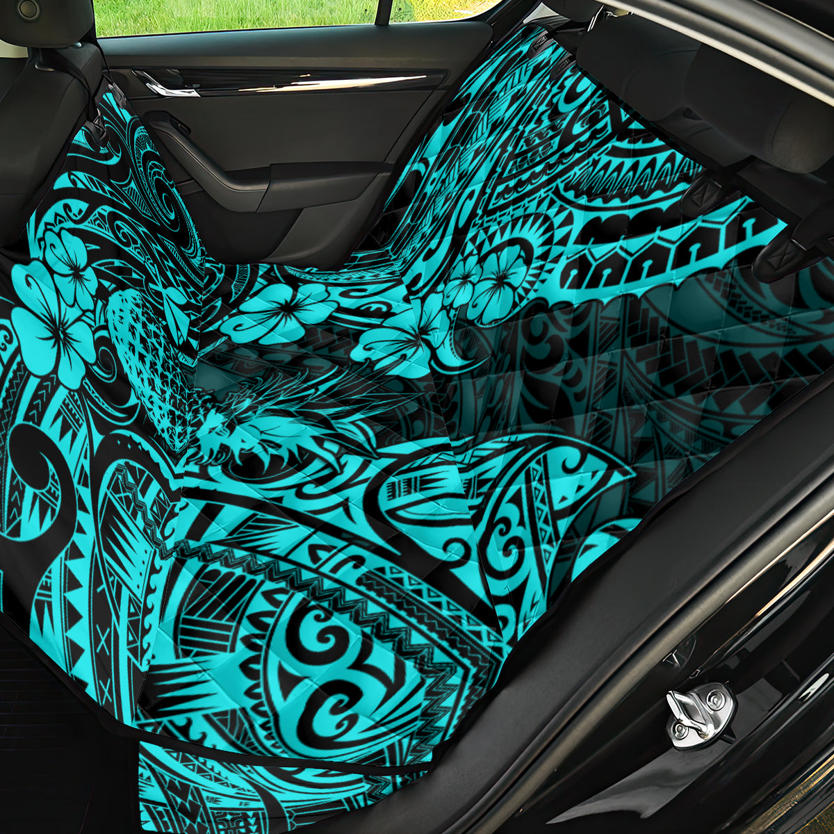 Hawaii Pineapple Back Car Seat Cover Polynesian Pattern Turquoise Version - Wonder Print Shop