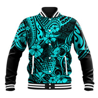 Hawaii Pineapple Baseball Jacket Polynesian Pattern Turquoise Version - Wonder Print Shop