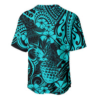 Hawaii Pineapple Baseball Jersey Polynesian Pattern Turquoise Version - Wonder Print Shop