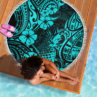Hawaii Pineapple Beach Blanket Polynesian Pattern Turquoise Version - Wonder Print Shop