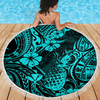 Hawaii Pineapple Beach Blanket Polynesian Pattern Turquoise Version - Wonder Print Shop