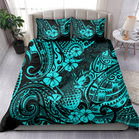 Hawaii Pineapple Bedding Set Polynesian Pattern Turquoise Version - Wonder Print Shop