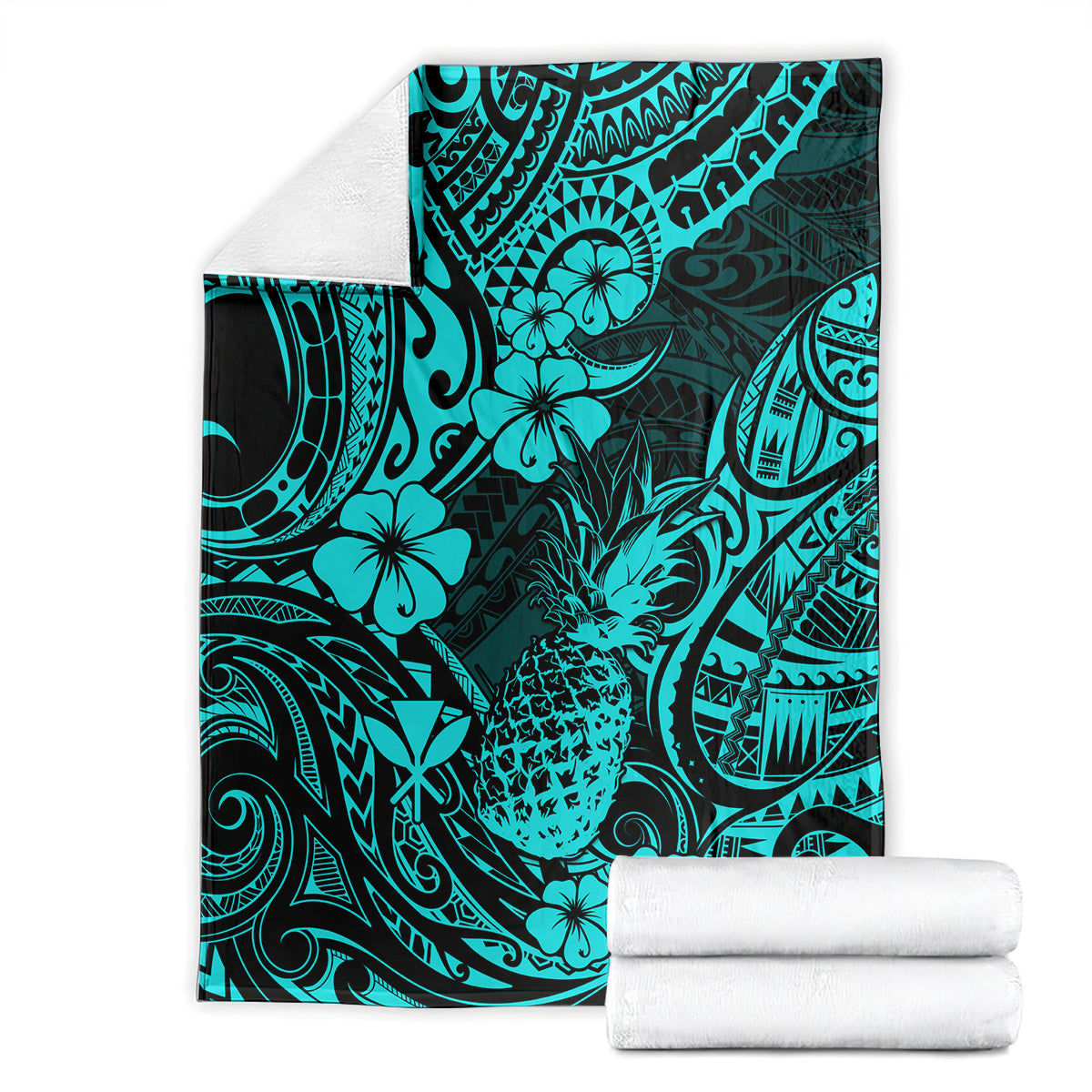 hawaii-pineapple-blanket-polynesian-pattern-turquoise-version