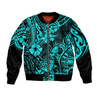 Hawaii Pineapple Bomber Jacket Polynesian Pattern Turquoise Version - Wonder Print Shop