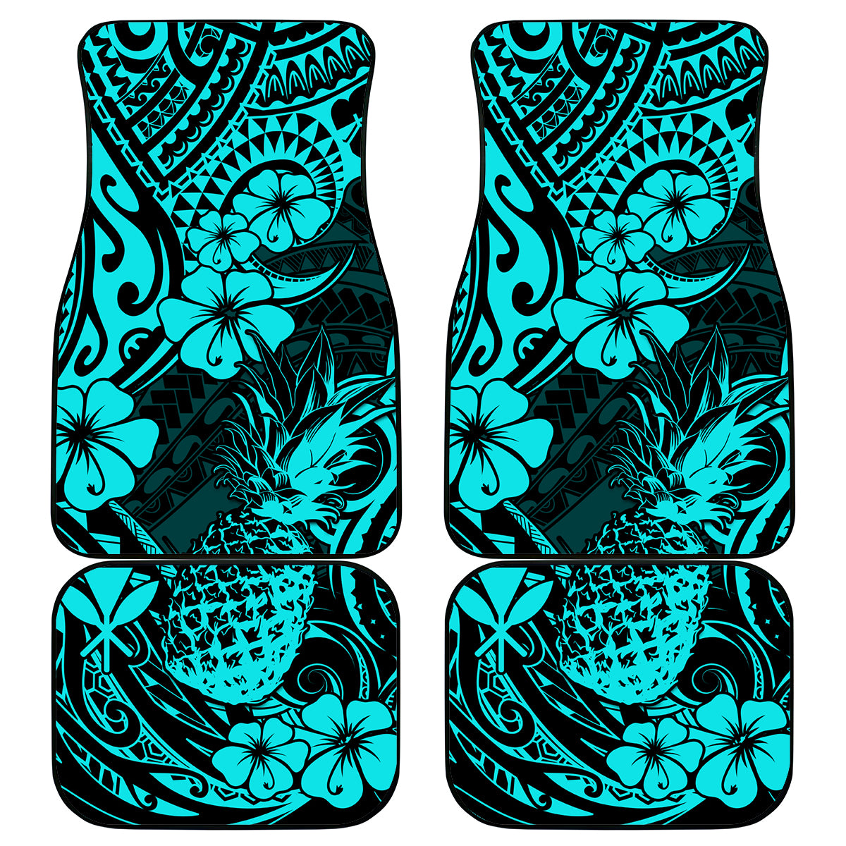 Hawaii Pineapple Car Mats Polynesian Pattern Turquoise Version - Wonder Print Shop