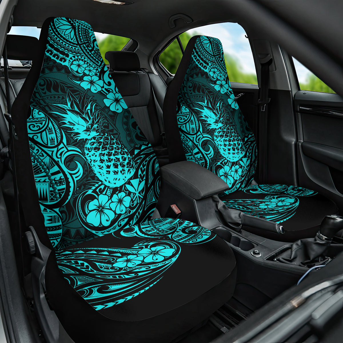 Hawaii Pineapple Car Seat Cover Polynesian Pattern Turquoise Version - Wonder Print Shop