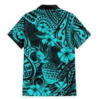 Hawaii Pineapple Family Matching Mermaid Dress and Hawaiian Shirt Polynesian Pattern Turquoise Version - Wonder Print Shop