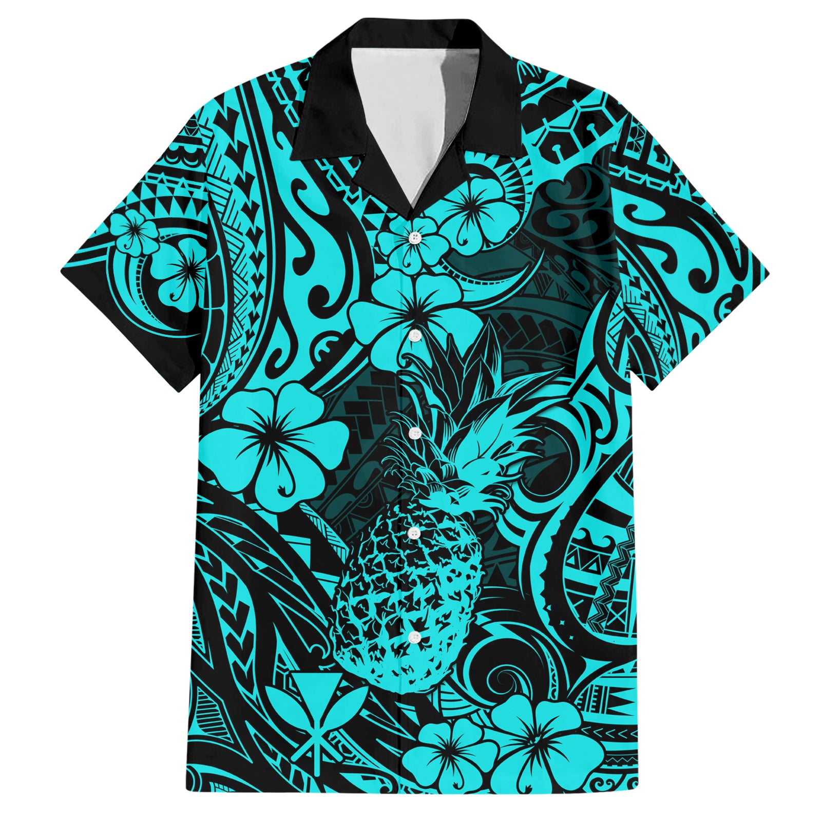 Hawaii Pineapple Hawaiian Shirt Polynesian Pattern Turquoise Version - Wonder Print Shop