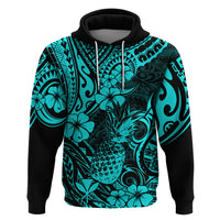 Hawaii Pineapple Hoodie Polynesian Pattern Turquoise Version - Wonder Print Shop