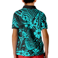 Hawaii Pineapple Kid Polo Shirt Polynesian Pattern Turquoise Version - Wonder Print Shop