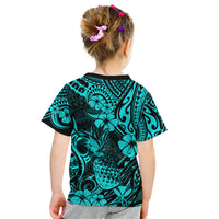 Hawaii Pineapple Kid T Shirt Polynesian Pattern Turquoise Version - Wonder Print Shop