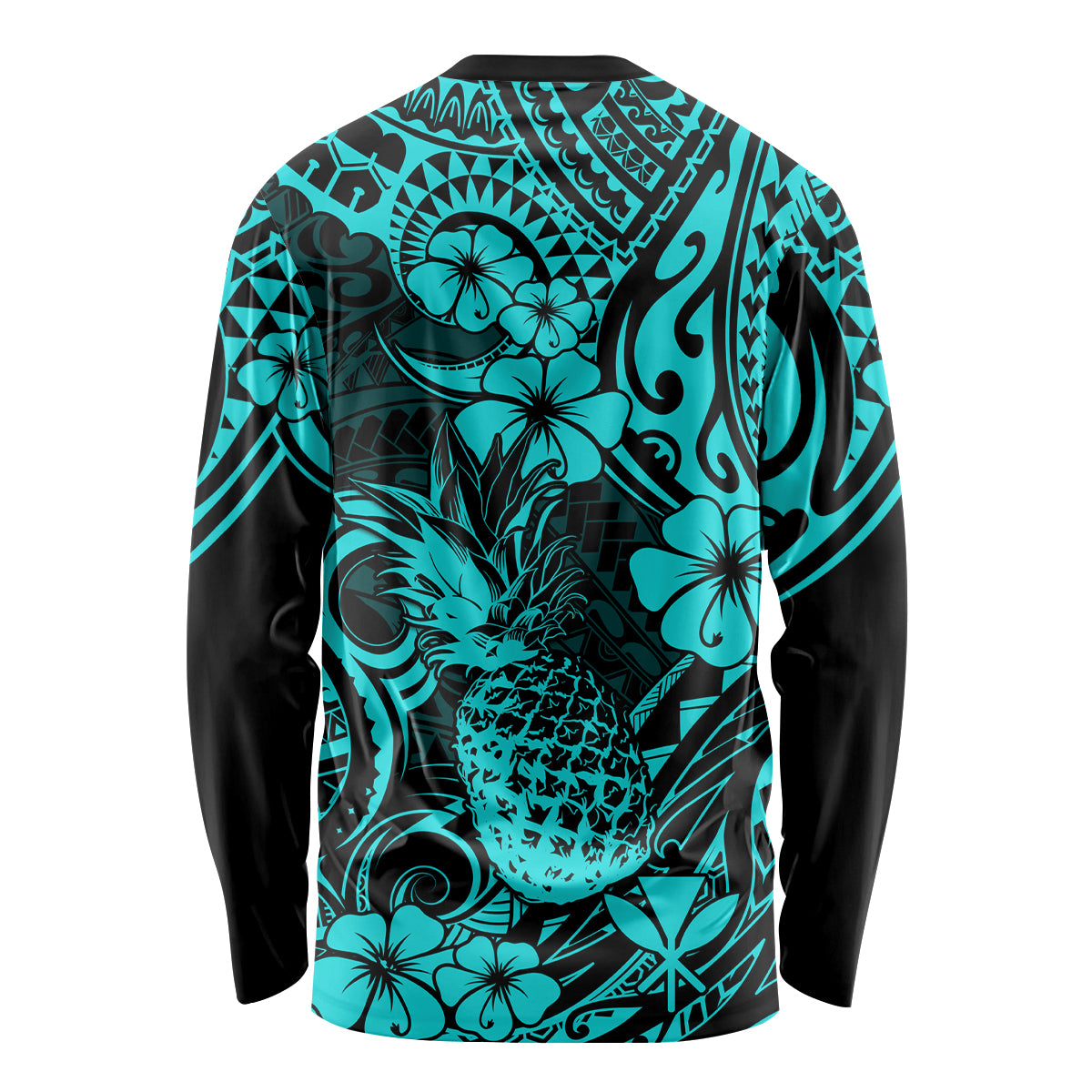 Hawaii Pineapple Long Sleeve Shirt Polynesian Pattern Turquoise Version - Wonder Print Shop