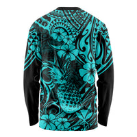 Hawaii Pineapple Long Sleeve Shirt Polynesian Pattern Turquoise Version - Wonder Print Shop