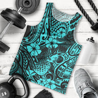 Hawaii Pineapple Men Tank Top Polynesian Pattern Turquoise Version - Wonder Print Shop