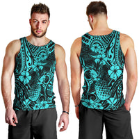 Hawaii Pineapple Men Tank Top Polynesian Pattern Turquoise Version - Wonder Print Shop