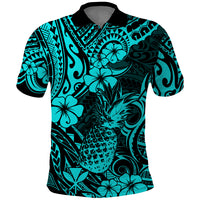 Hawaii Pineapple Polo Shirt Polynesian Pattern Turquoise Version - Wonder Print Shop