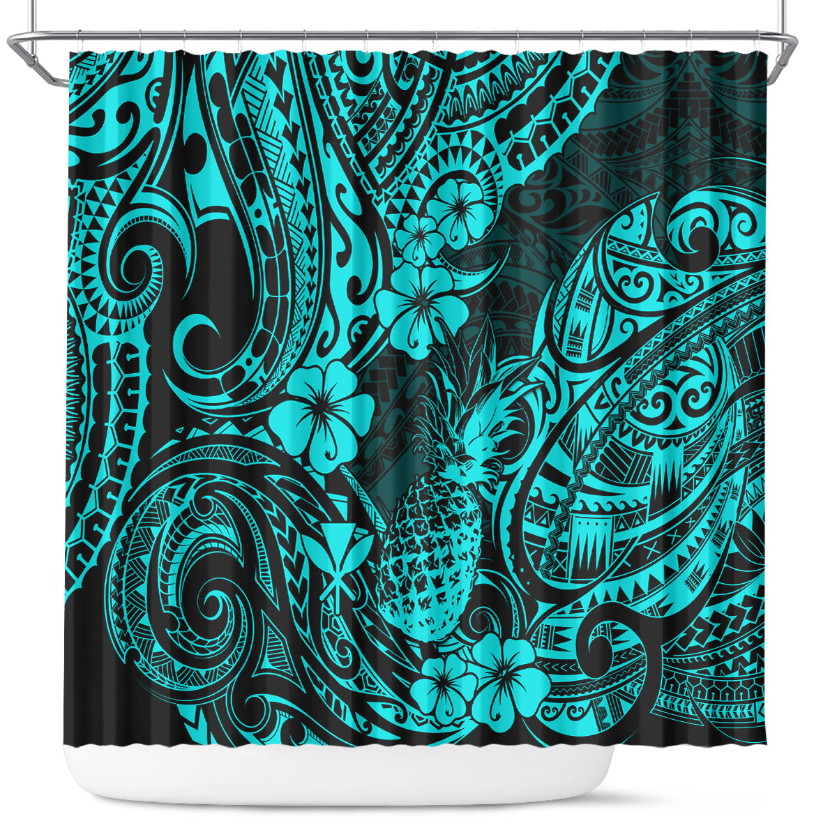 hawaii-pineapple-shower-curtain-polynesian-pattern-turquoise-version