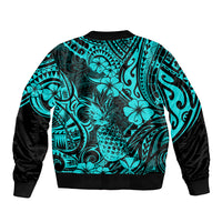 Hawaii Pineapple Sleeve Zip Bomber Jacket Polynesian Pattern Turquoise Version - Wonder Print Shop