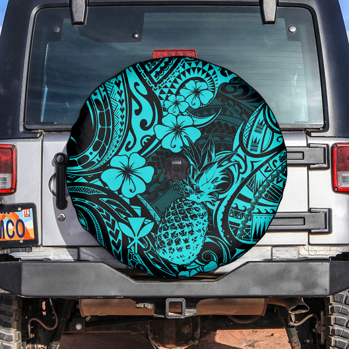 Hawaii Pineapple Spare Tire Cover Polynesian Pattern Turquoise Version - Wonder Print Shop